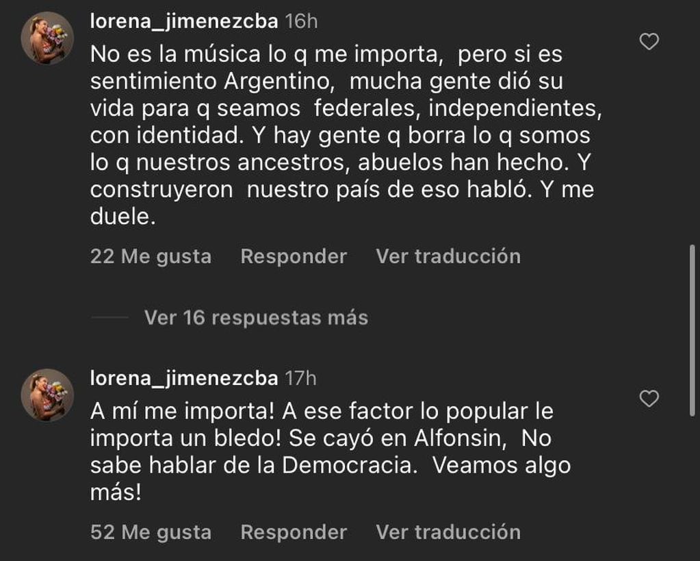 Los comentarios de Lore Jiménez.