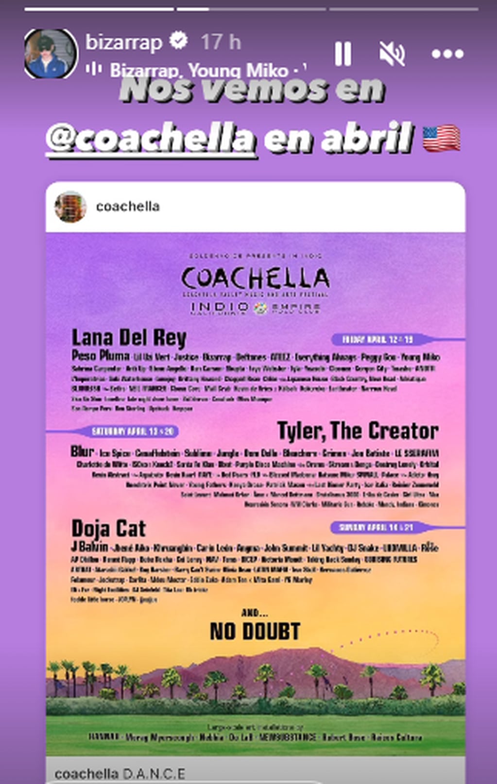 Bizarrap estará presente en el Festival Coachella de 2024.