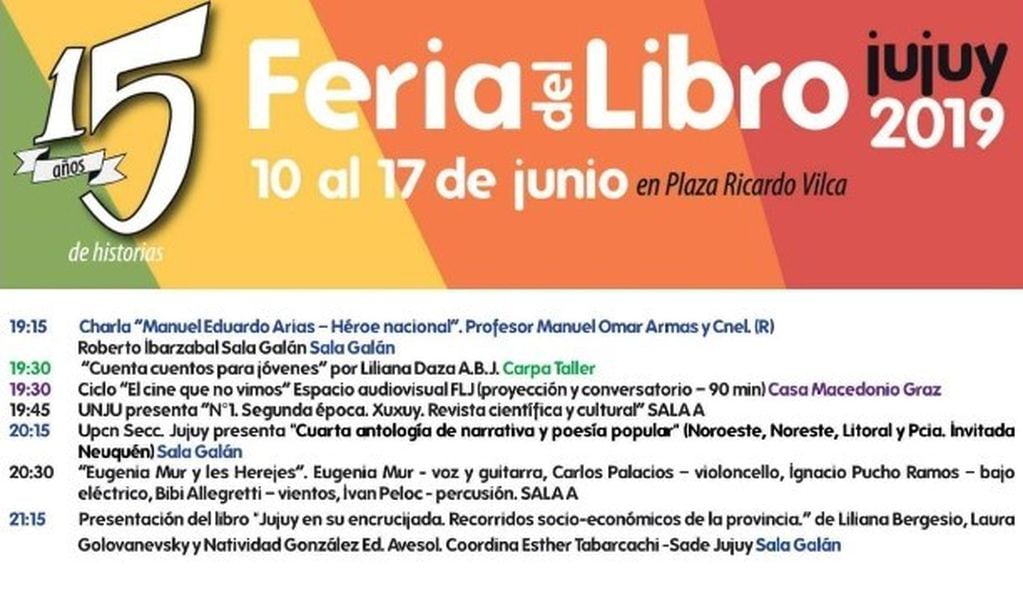 Programación de la Feria del Libro de Jujuy, para este martes.