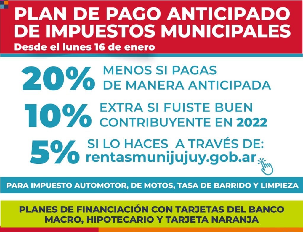 La Municipalidad de San Salvador de Jujuy implementó un "Plan de pago anticipado de impuestos municipales".