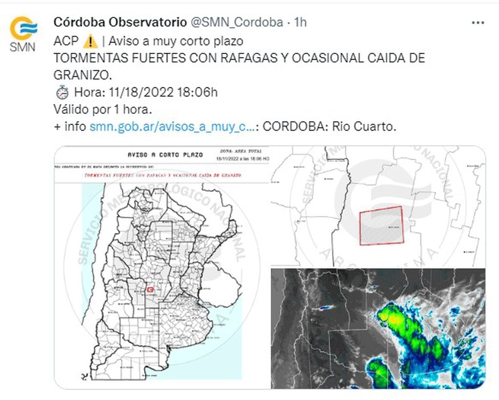 Alerta por fuertes tormentas para gran parte de Córdoba.