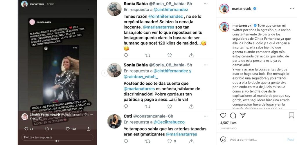 La publicación contra Cinthia Fernández y sus seguidores.