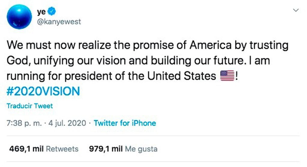El multimillonario del espacio, Elon Musk, apoyó el tweet de Kanye sobre su candidatura (Twitter/@kanyewest)