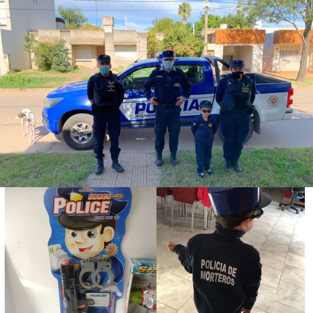 Emiliano, cumplió el sueño de ser policía en su cumpleaños número 4.