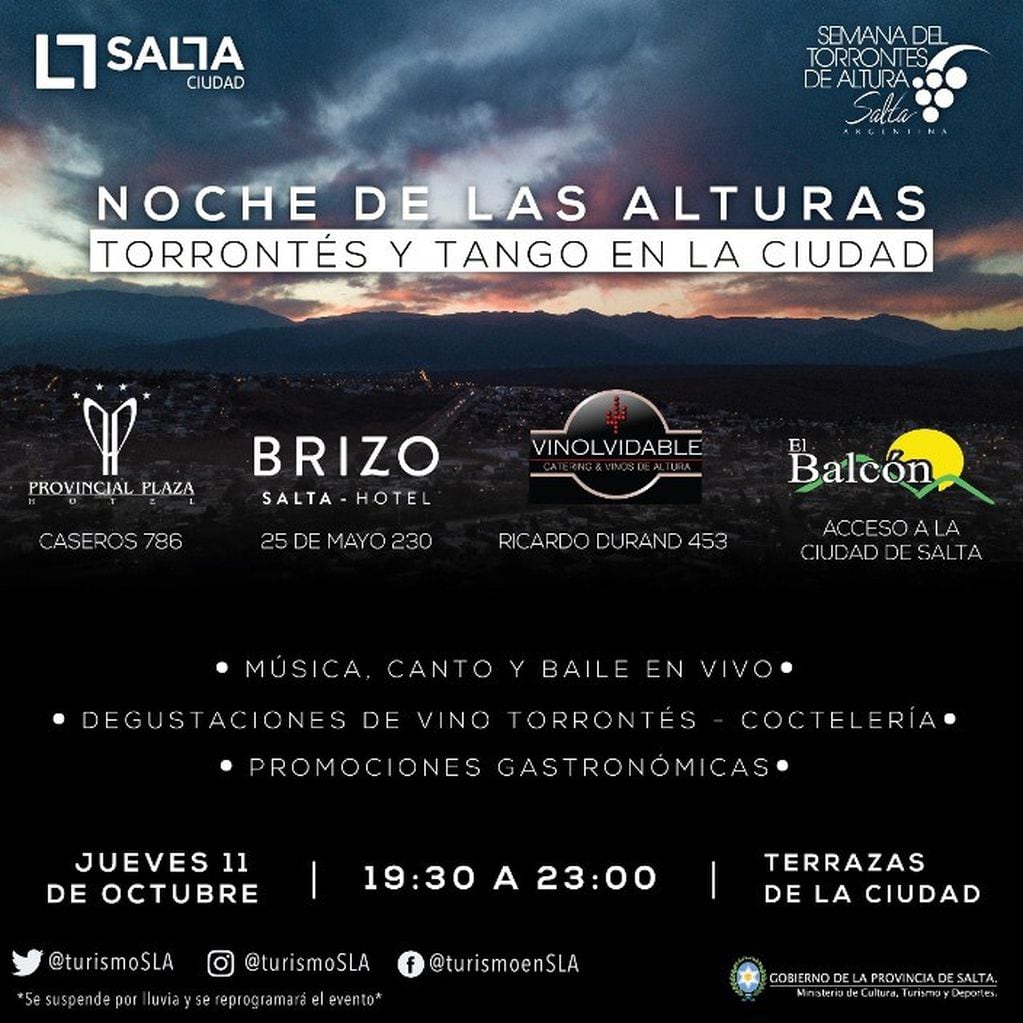 Flyer oficial de la "Noche en las Alturas".