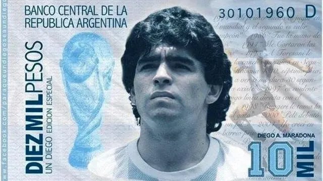 Billete con la cara de Diego Maradona
