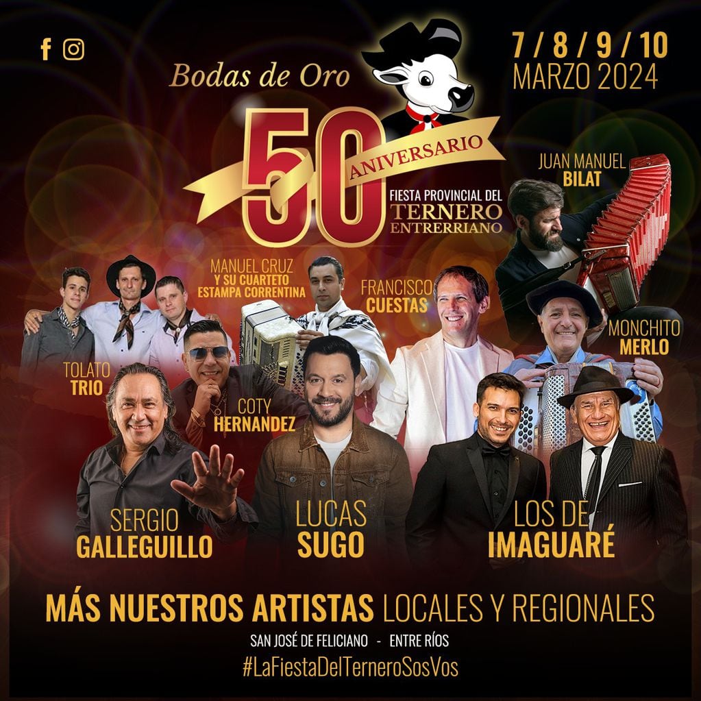 Flyer oficial de artistas que se presentarán en la Fiesta.