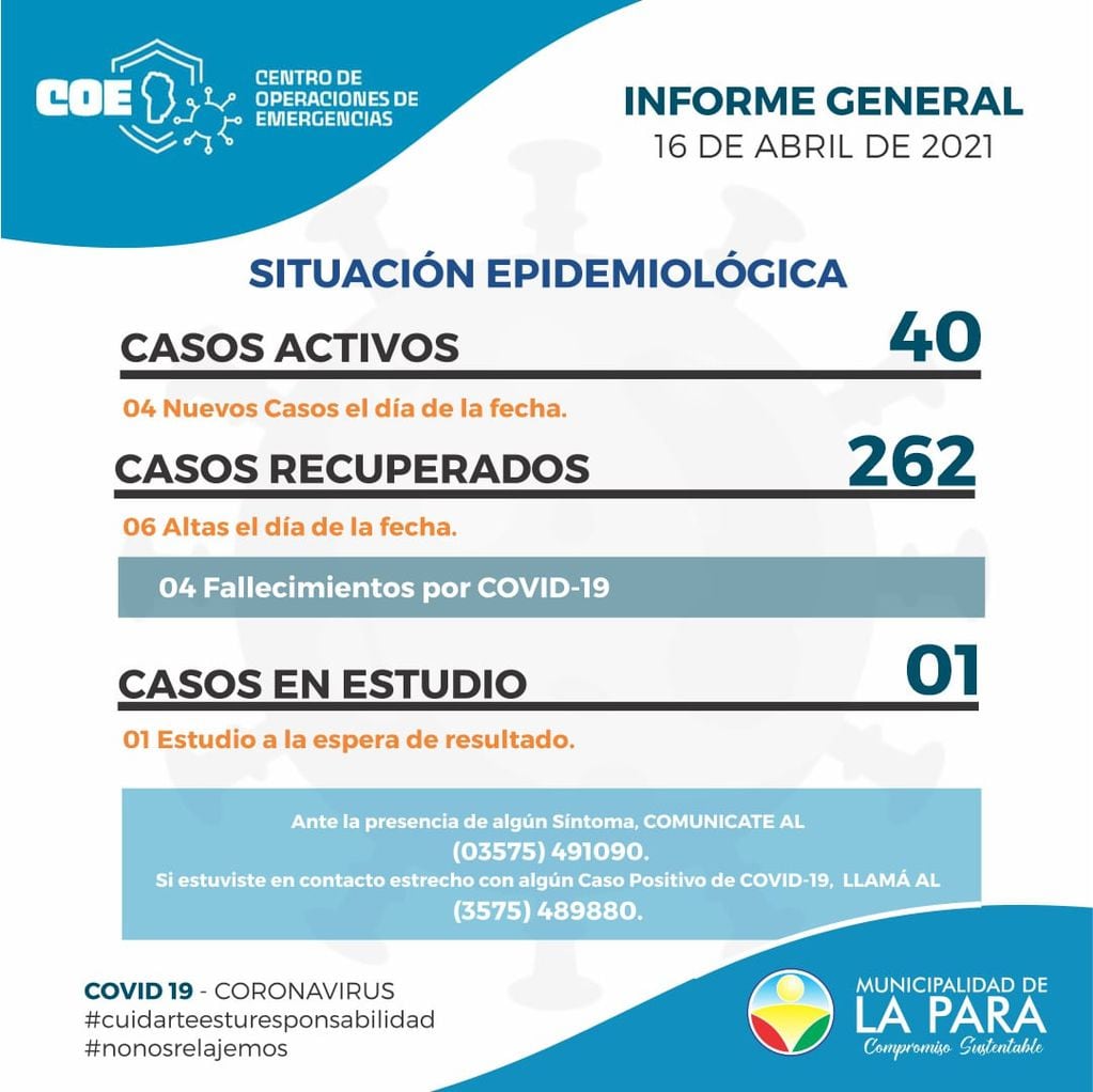 Reporte sanitario del COE, Municipalidad de La Para.