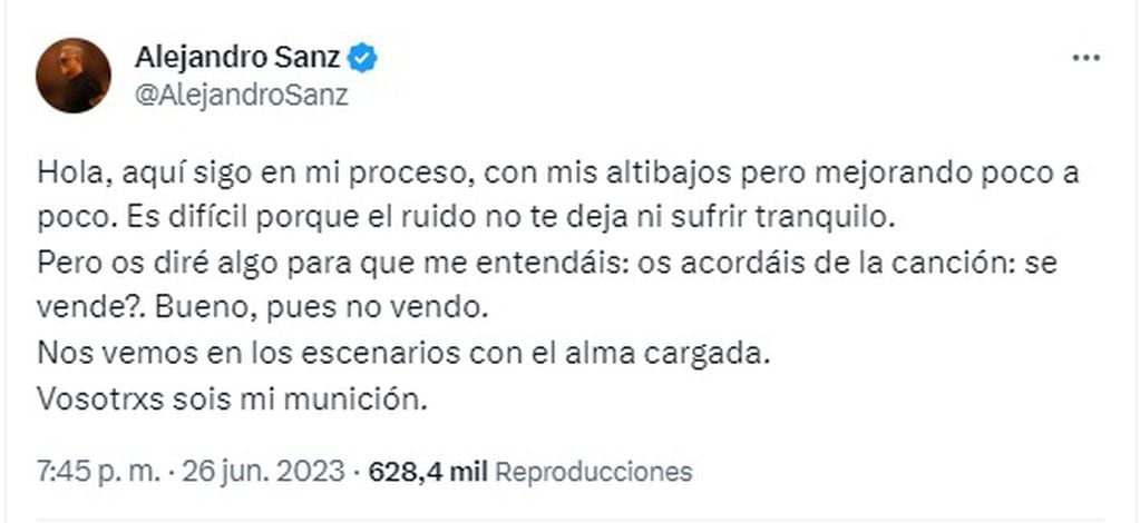 El mensaje de Alejandro Sánz