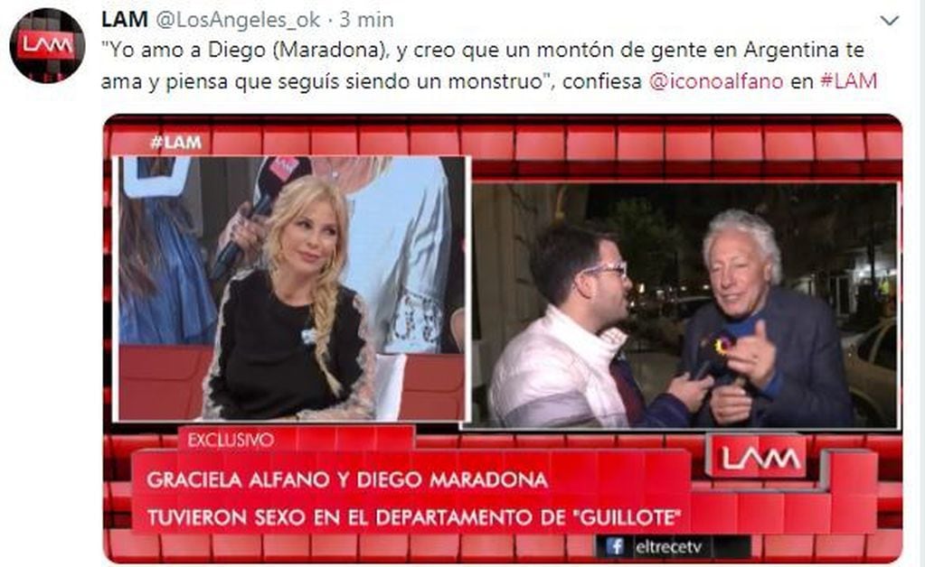 Graciela Alfano confesó que tuvo relaciones sexuales con Diego Maradona.