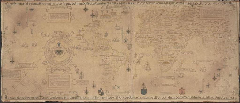 Mapamundi de Diego Ribero (1529), en el que se incluye a las «islas de San Antón»