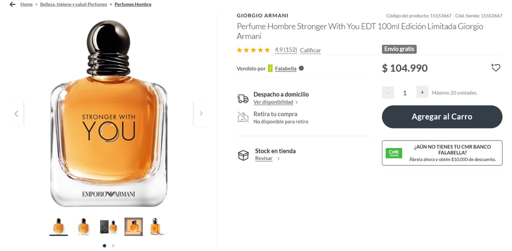 Esto es lo que vale un perfume Armani para hombre en Chile.