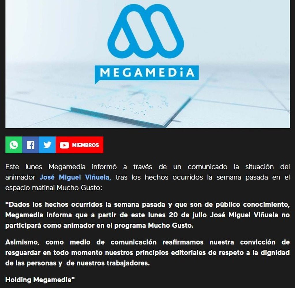 El comunicado de Mega (Web)