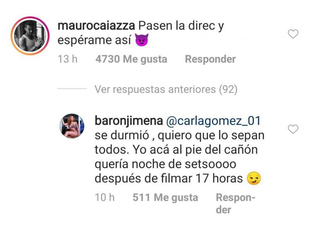 El comentario de Mauro Caiazza (Foto: captura Instagram/baronjimena)