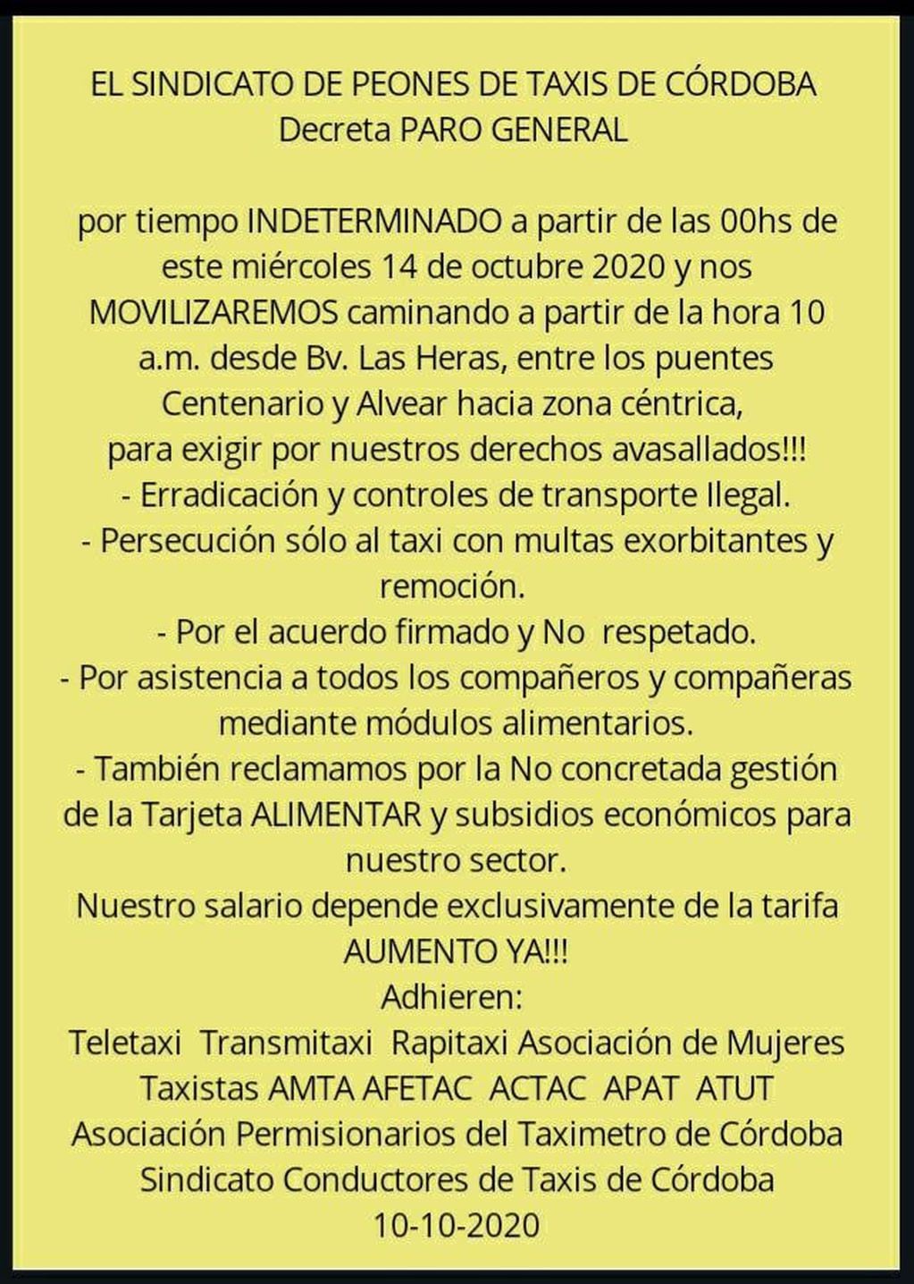 Solicitada con el reclamos de los taxistas.