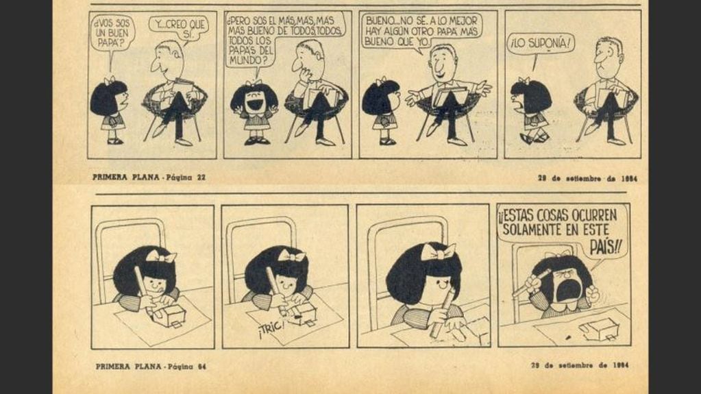 La primera tira de Mafalda publicada en Primera Plana.