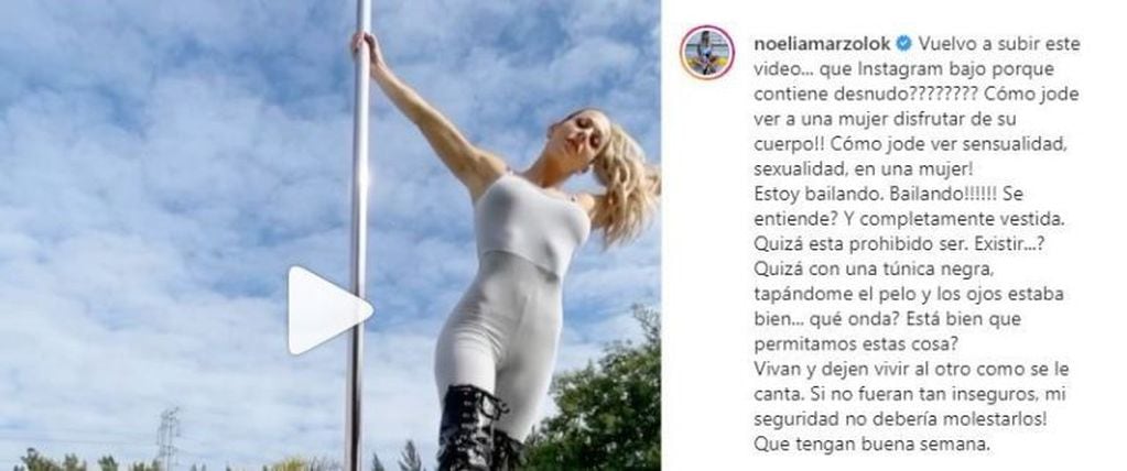 Noelia Marzol hizo un descargo por el video que fue censurado en Instagram (Instagram/@noeliamarzolok)