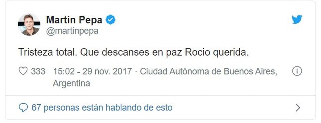 Martín Pepa y sus condolencias tras el suicidio de Rocío Gancedo. (Twitter)