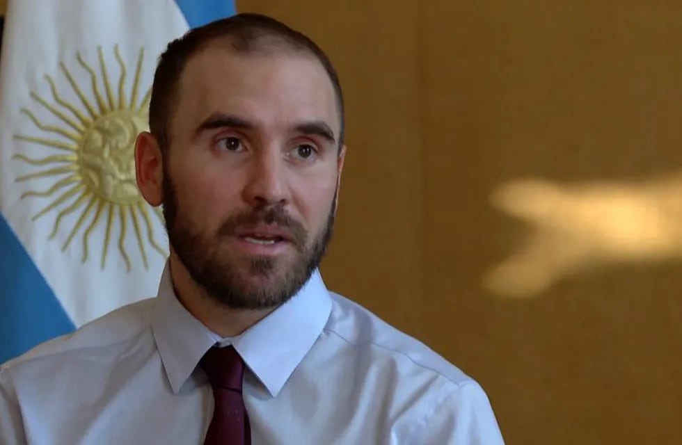 Screen grab diplaying Argentina's Economy Minister Martin Guzman during an interview with the foreign press at the Casa Rosada government palace in Buenos Aires, on May 28, 2020, amid the new coronavirus pandemic. (Photo by - / AFP tv / AFP)