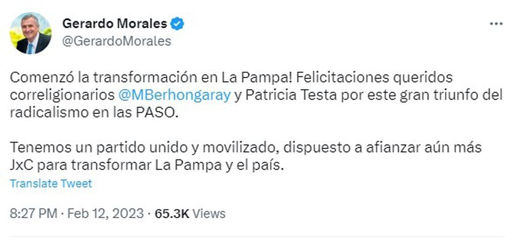 El mensaje del gobernador de Jujuy frente a la victoria del radicalismo en las internas de La Pampa.