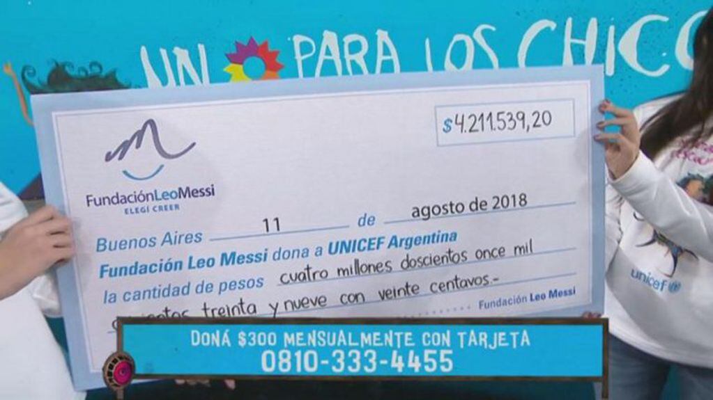 La donación de Lionel Messi para "Un sol para los chicos" de Unicef.