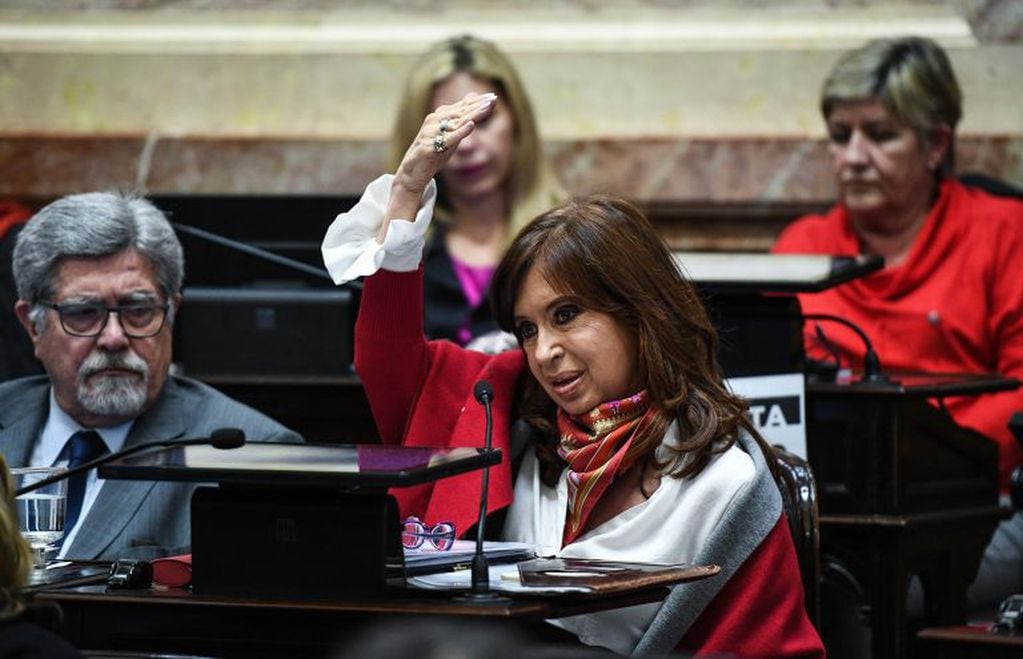 La expresidenta y senadora Kirchner durante el debate por la legalización del aborto el 9 de agosto de 2018. Crédito: HO / Prensa Senado / AFP.