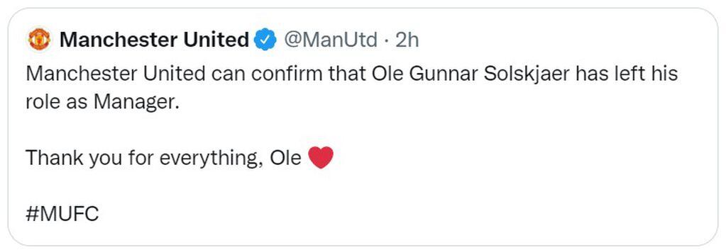 El tuit del Manchester United