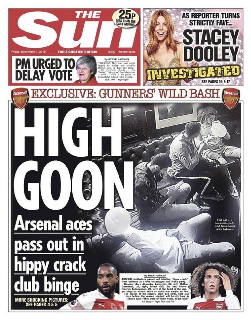 Jugadores del Arsenal consumiendo "hippy crack". (The Sun).