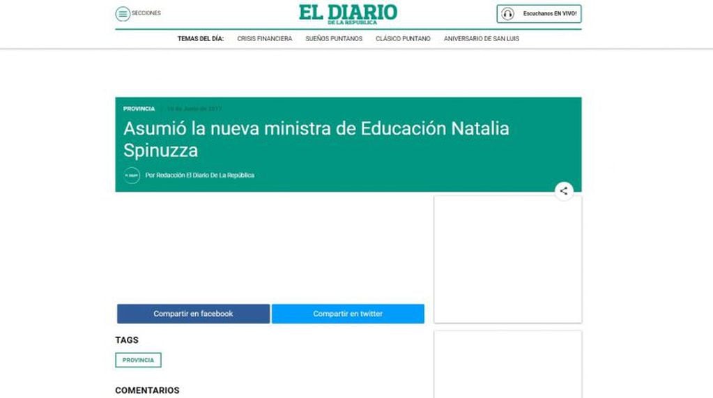 Noticia borrada de El Diario de la República.