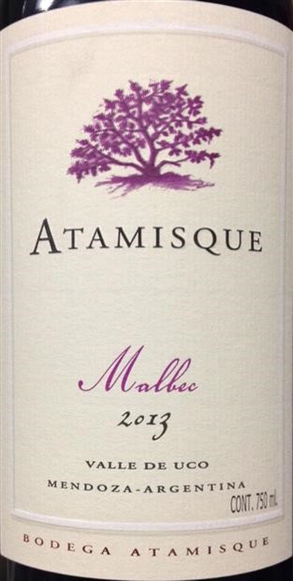 Atamisque es un malbec elaborado con uvas  provenientes de un viñedo centenario ubicado en La Consulta, San Carlos.