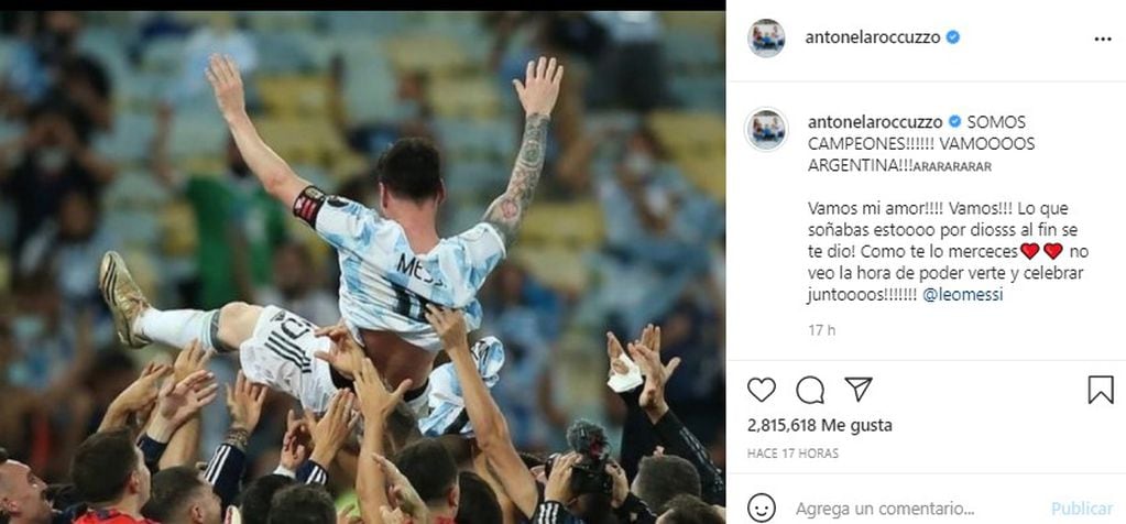 El eufórico y tierno mensaje de Antonela para Messi en Instagram.