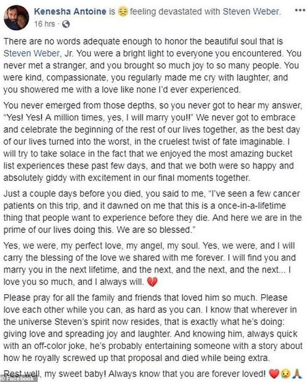 Antoine homenajeó a su novio en las redes sociales y compartió el video para demostrar el amor que había entre ambos.