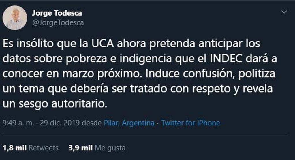 Jorge Todesca sobre el informe de la UCA