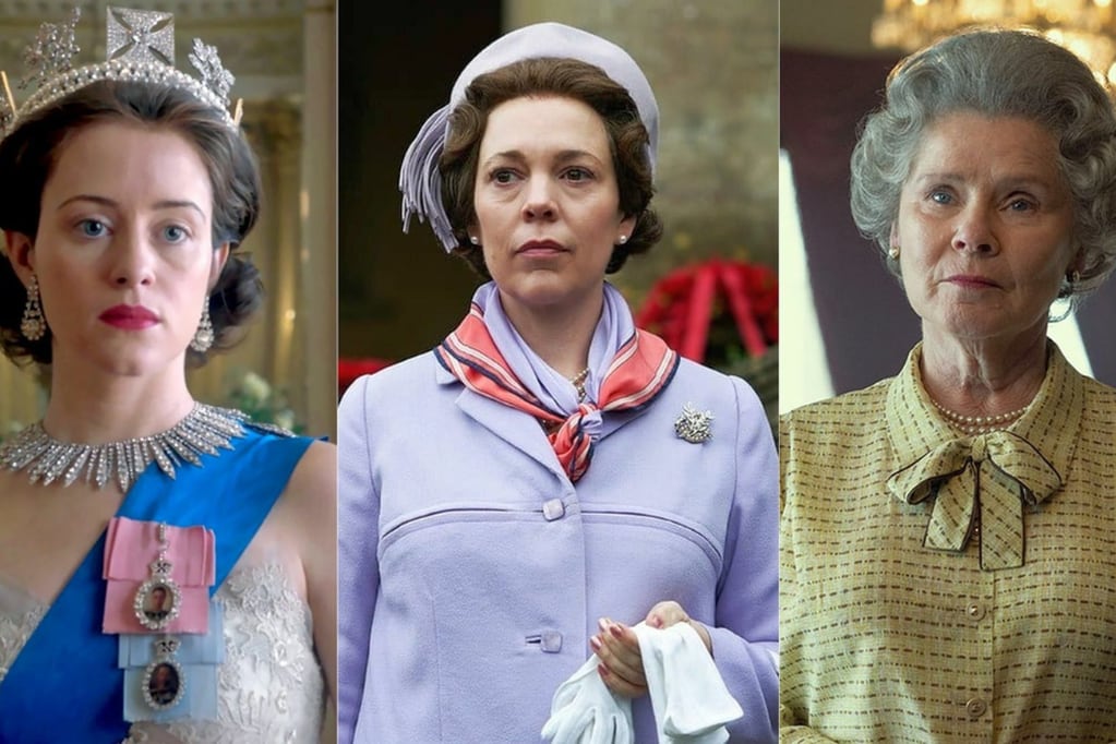 Las tres actrices que interpretan a la Reina Isabel II en la serie.