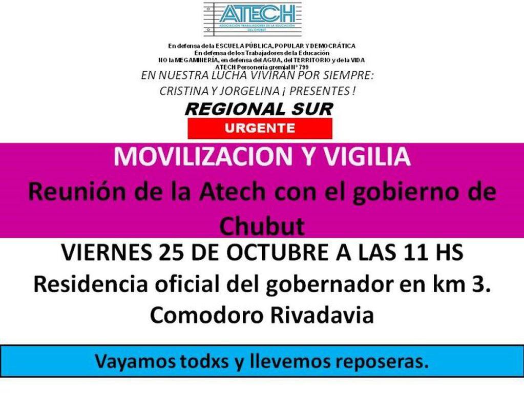 Desde la Regional Sur de Atech convocaron a instalar una vigilia para aguardar los resultados del encuentro.