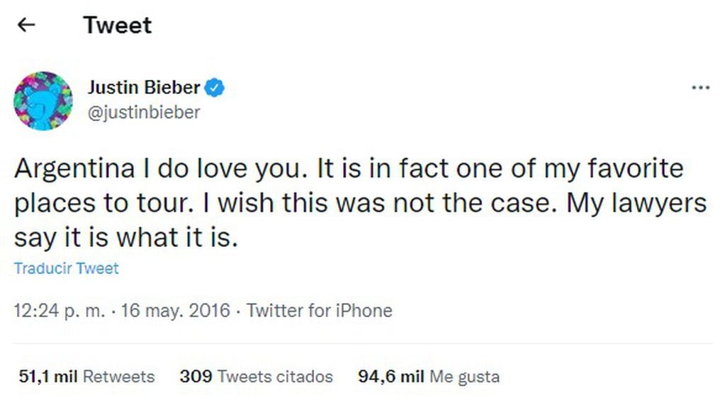 Justin Bieber y sus problemas con la Justicia de Argentina