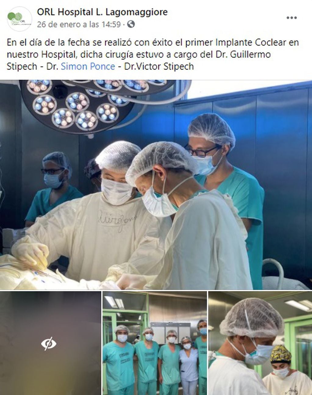 El equipo estuvo integrado por los cirujanos Simón Ponce, Eduardo Di Filippo, Guillermo Stipech, Víctor
Stipech y fue supervisado por el jefe de Servicio de Otorrinonaringología, Julio Cacciavillani.