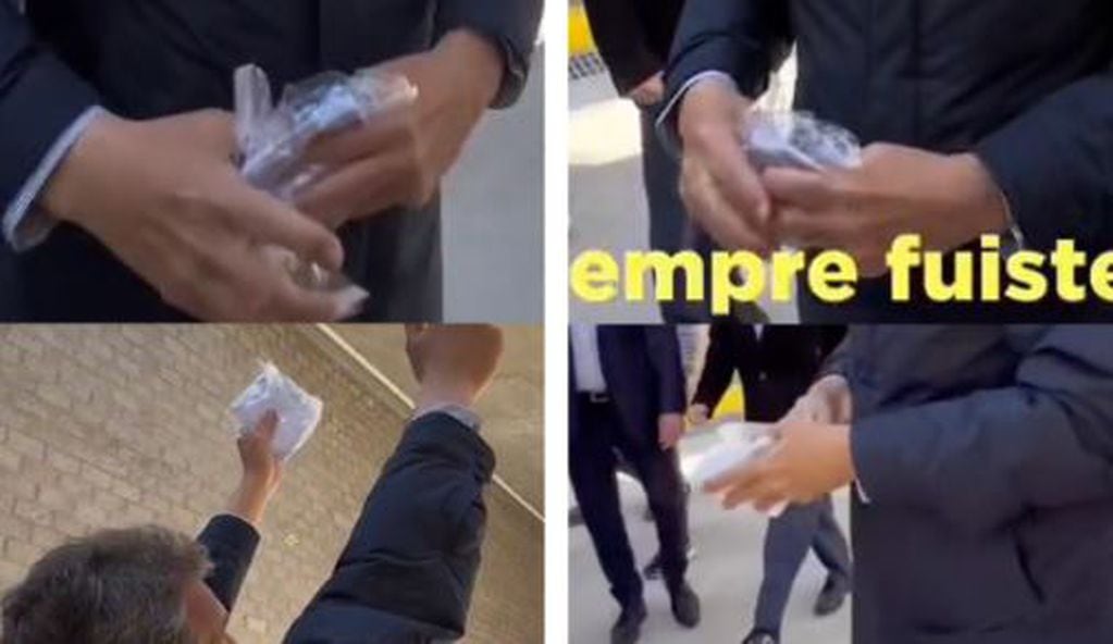 Fotogramasdel video original que muestran papeles dentro de la bolsa. 