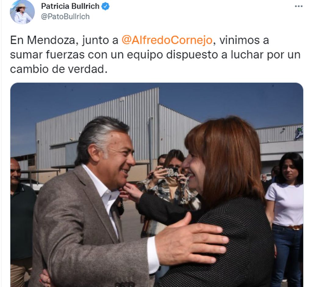 Patricia Bullrich y Alfredo Cornejo en Mendoza.