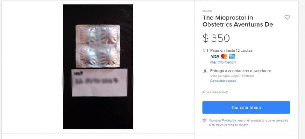 Anuncios de venta de mioprostol en sitios online.