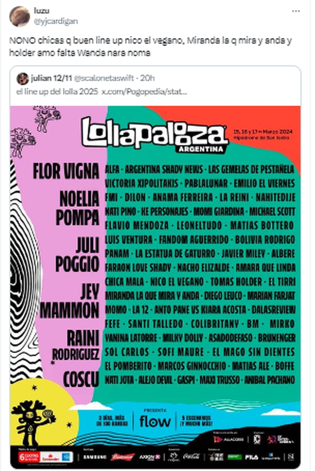 Los memes sobre el line up del Lollapalooza Argentina 2025