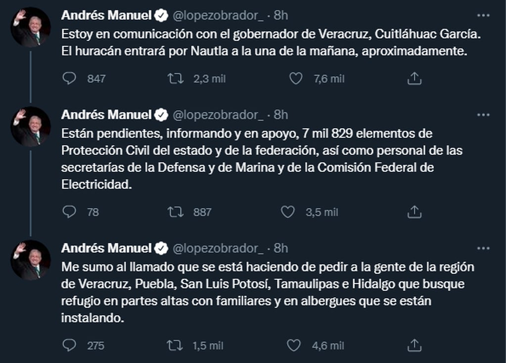 El presidente Andrés Manuel López Obrador sobre el huracán Grace