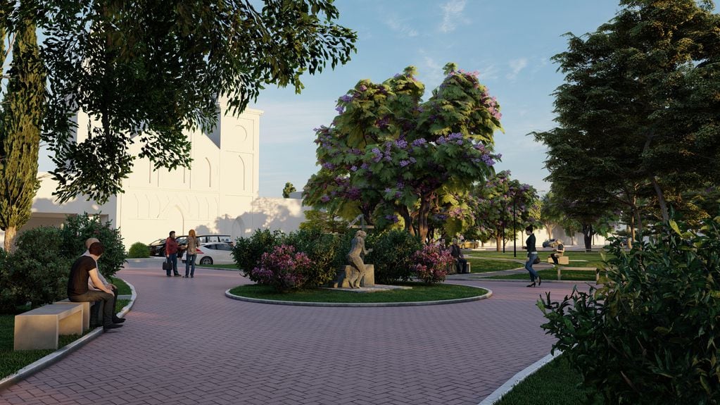 Así quedará el Parque Pueblo La Toma, que se construye en el espacio verde que rodea al cementerio San Jerónimo. (Municipalidad de Córdoba).