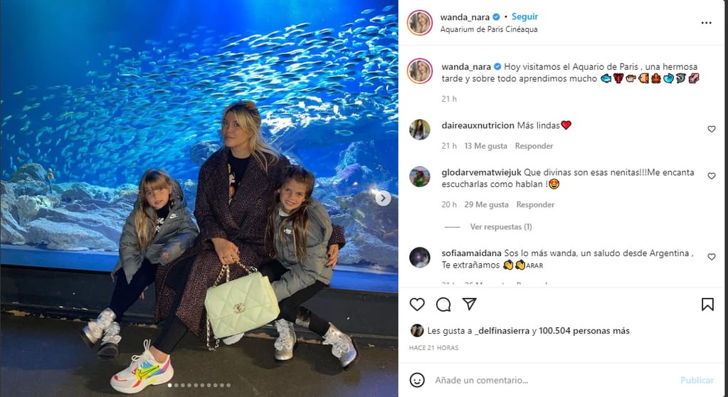 Wanda Nata visitó junto a sus hijas el Aquario de París.