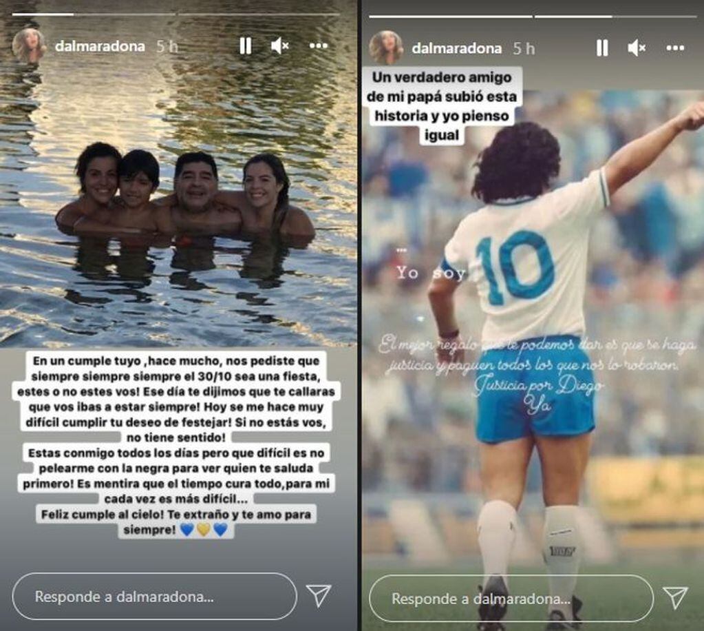 El mensaje que escribió Dalma Maradona para Diego (Instagram/@dalmaradona)