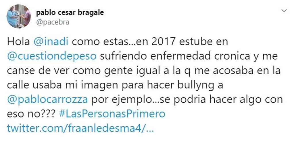 Tuit de Pablo César Bragale. (Twitter)