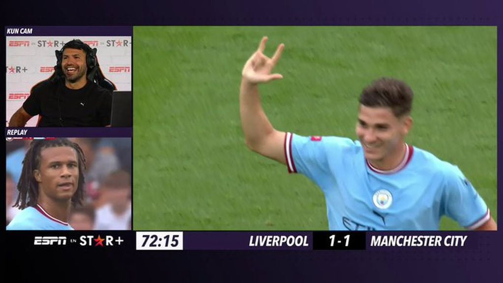 Julián Álvarez marcó el gol del Manchester City en la derrota ante Liverpool. (Captura de TV)