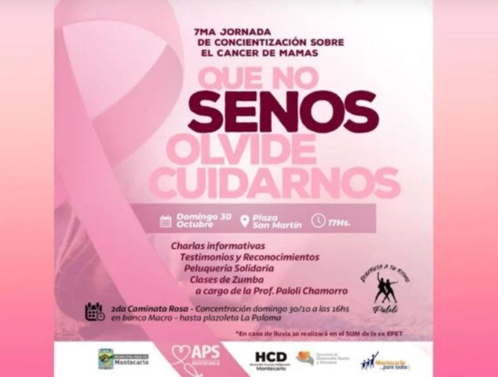 Jornada de concientización sobre el cáncer de mama en Montecarlo.