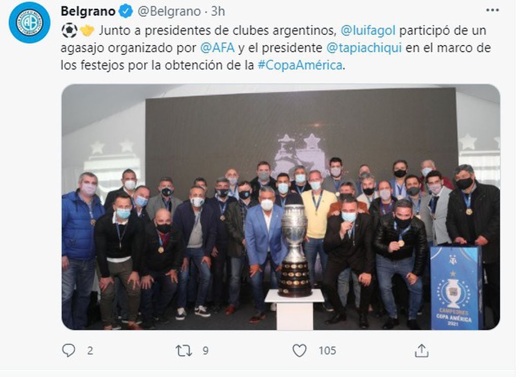 Luifa Artime y los presidentes de la Primera Nacional posaron con Chiqui Tapia y la Copa América.