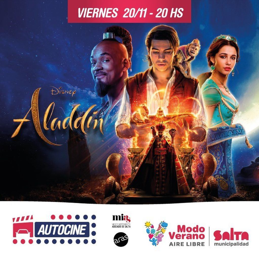 Aladdin fue la película elegida para proyectar este viernes en el autocine del CCM (Facebook Municipalidad Ciudad de Salta)